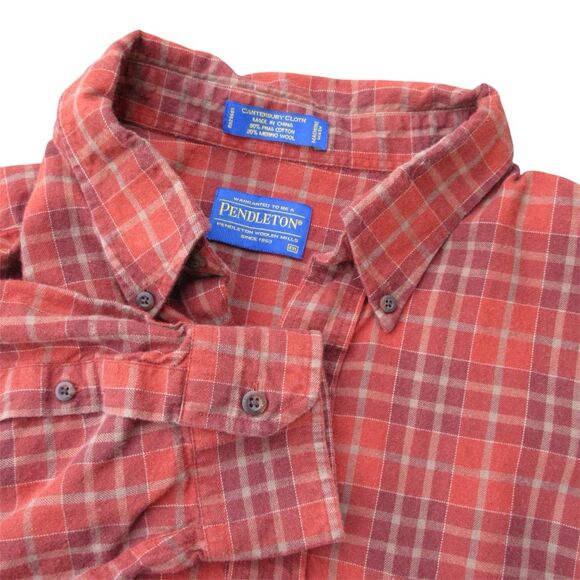 Pendleton Canterbury Cloth Button Down Shirt Mens XXL Plaid Wool Blend - Picture 1 of 5